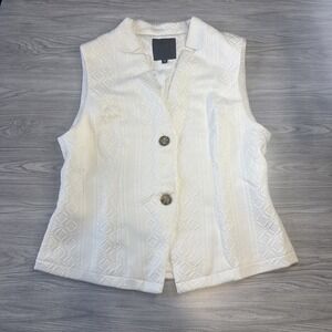 Mina Self Womens White Geometric Jacquard Sleeveless Button Front Vest MJ003 M‎